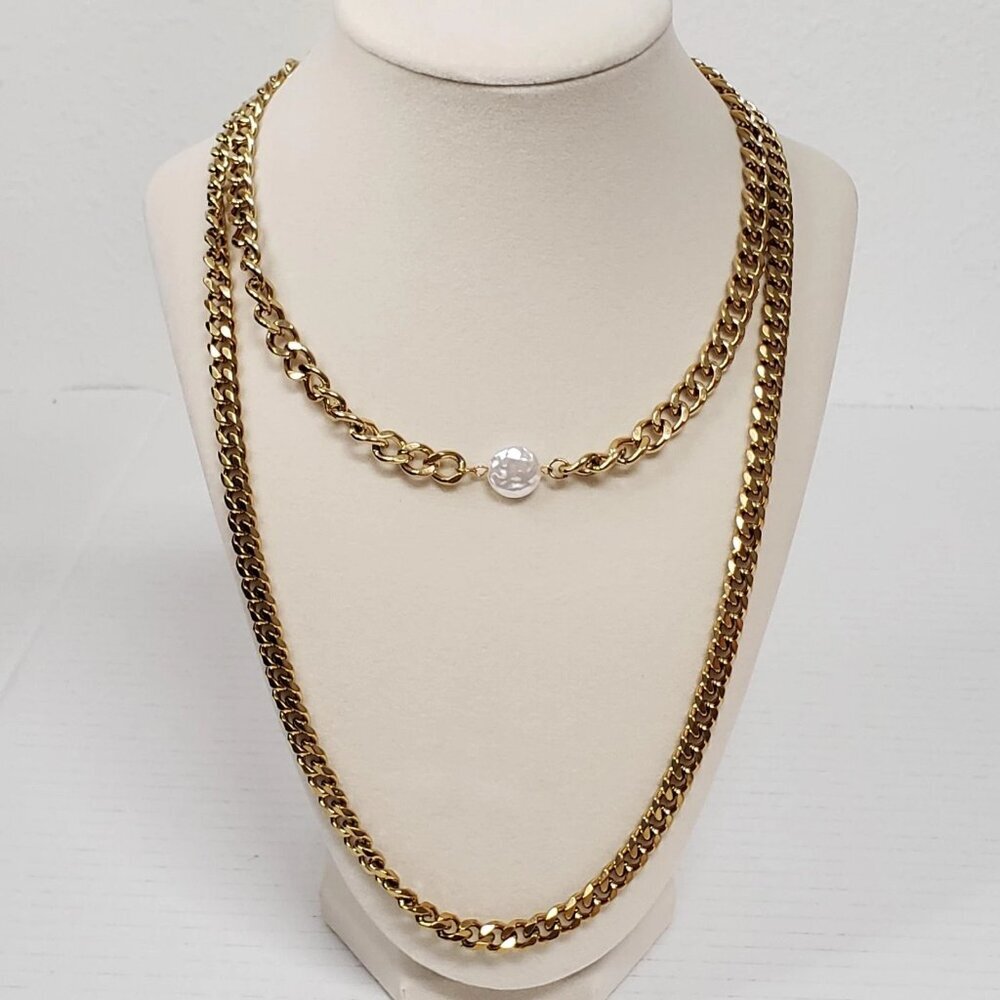 Auth Louis Vuitton Lock&Key Gold w/Unbranded Cuban Style Stainless Double Chain - Picture 14 of 14